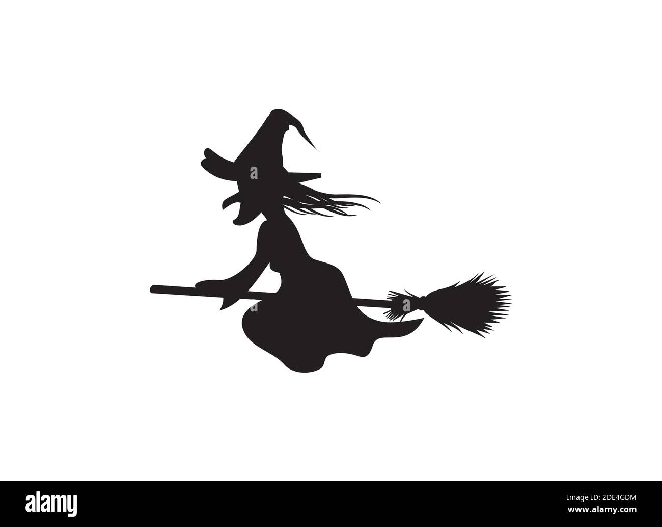 Silhouette di strega che cavalcano flying scopa disegno illustrazione vettore formato eps , adatto per le vostre esigenze di design, logo, illustrazione, animazione, ecc. Illustrazione Vettoriale