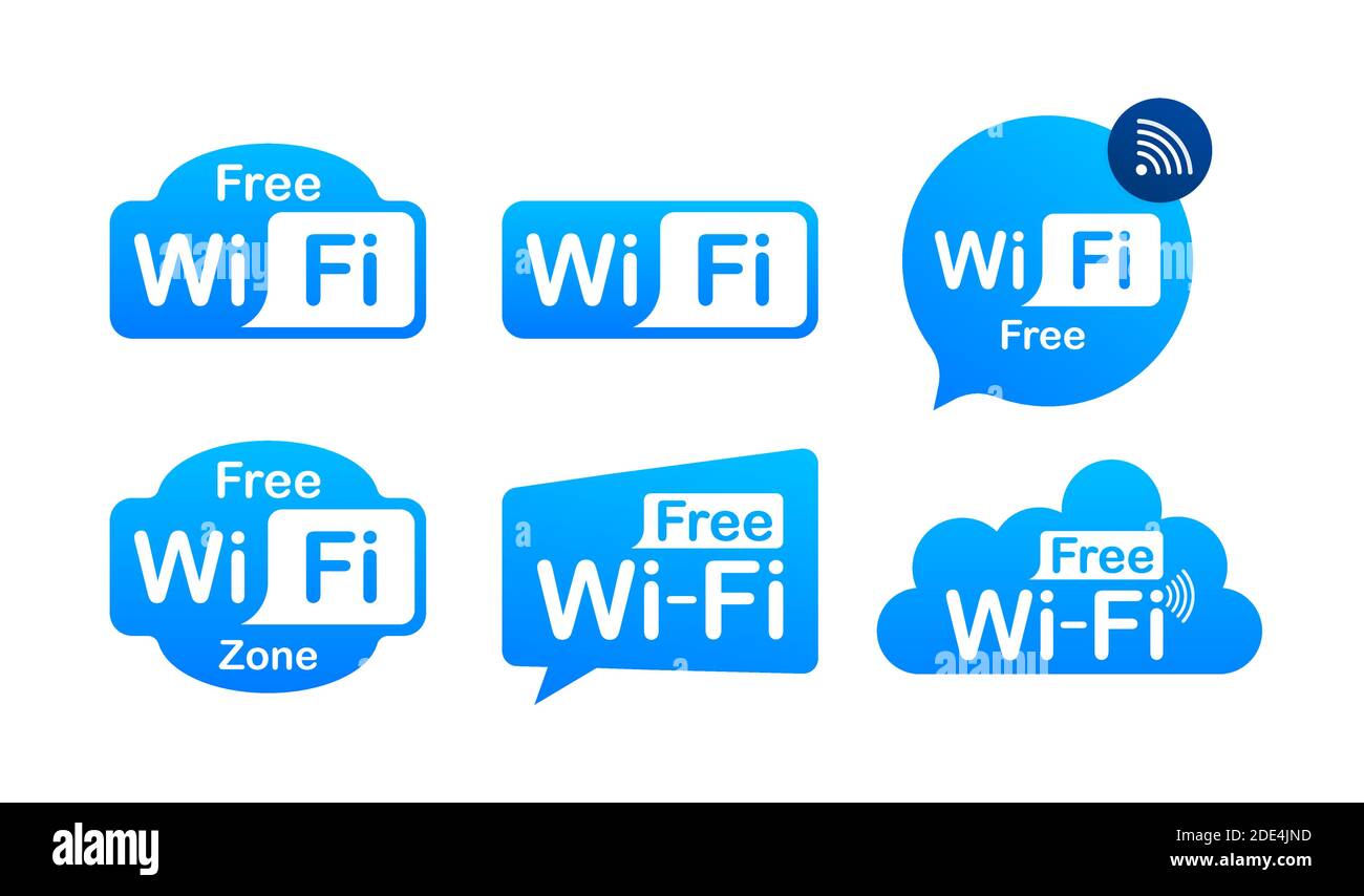 Icona blu della zona wi-fi gratuita. wifi gratuito qui segno concetto. Illustrazione di stock vettoriale. Illustrazione Vettoriale