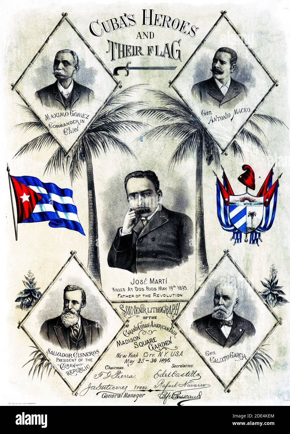 Ritratti di Maximo Gomez, gen. Antonio Maceo, José Martí, Salvador Cisneros, e Gen. Calixto García. Foto Stock