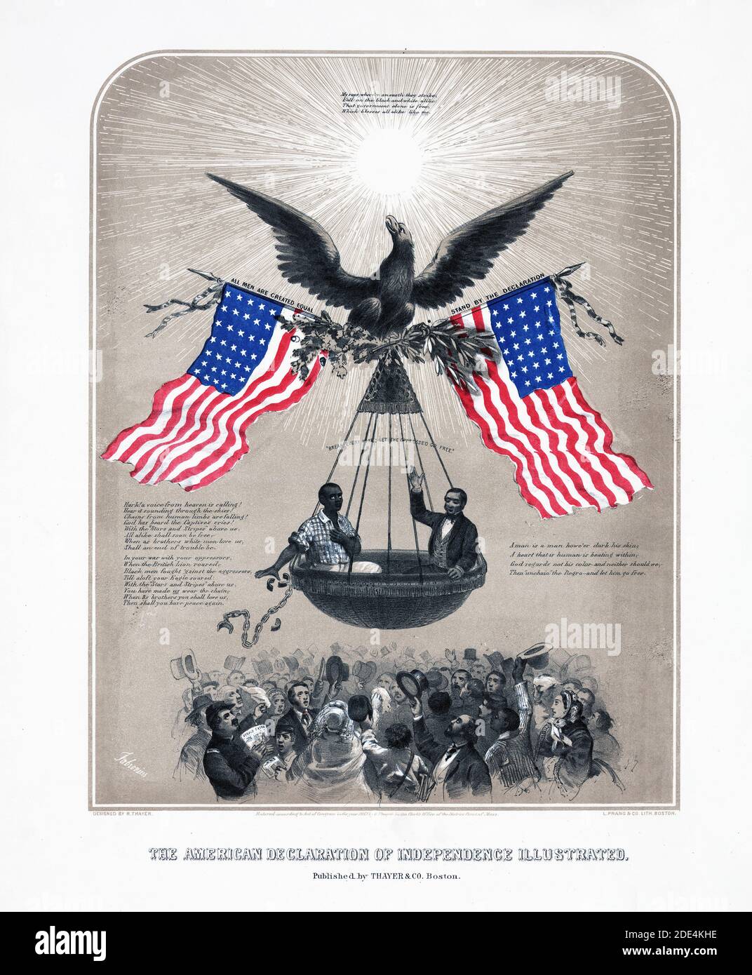 Dichiarazione di Indipendenza Americana illustrato - stampa patriottica ca. 1861 Foto Stock