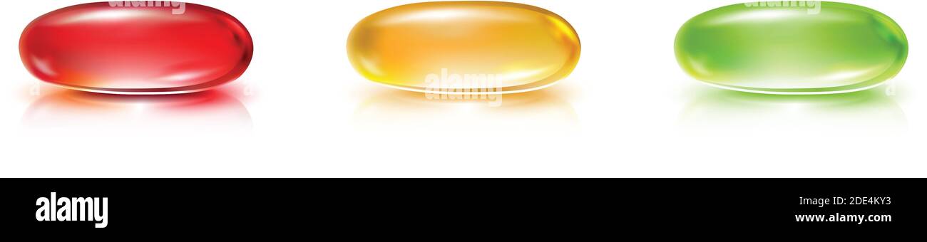 raccolta vettoriale 3d realistica di capsule colorate per pillola. Icona isolata su sfondo bianco. Illustrazione Vettoriale