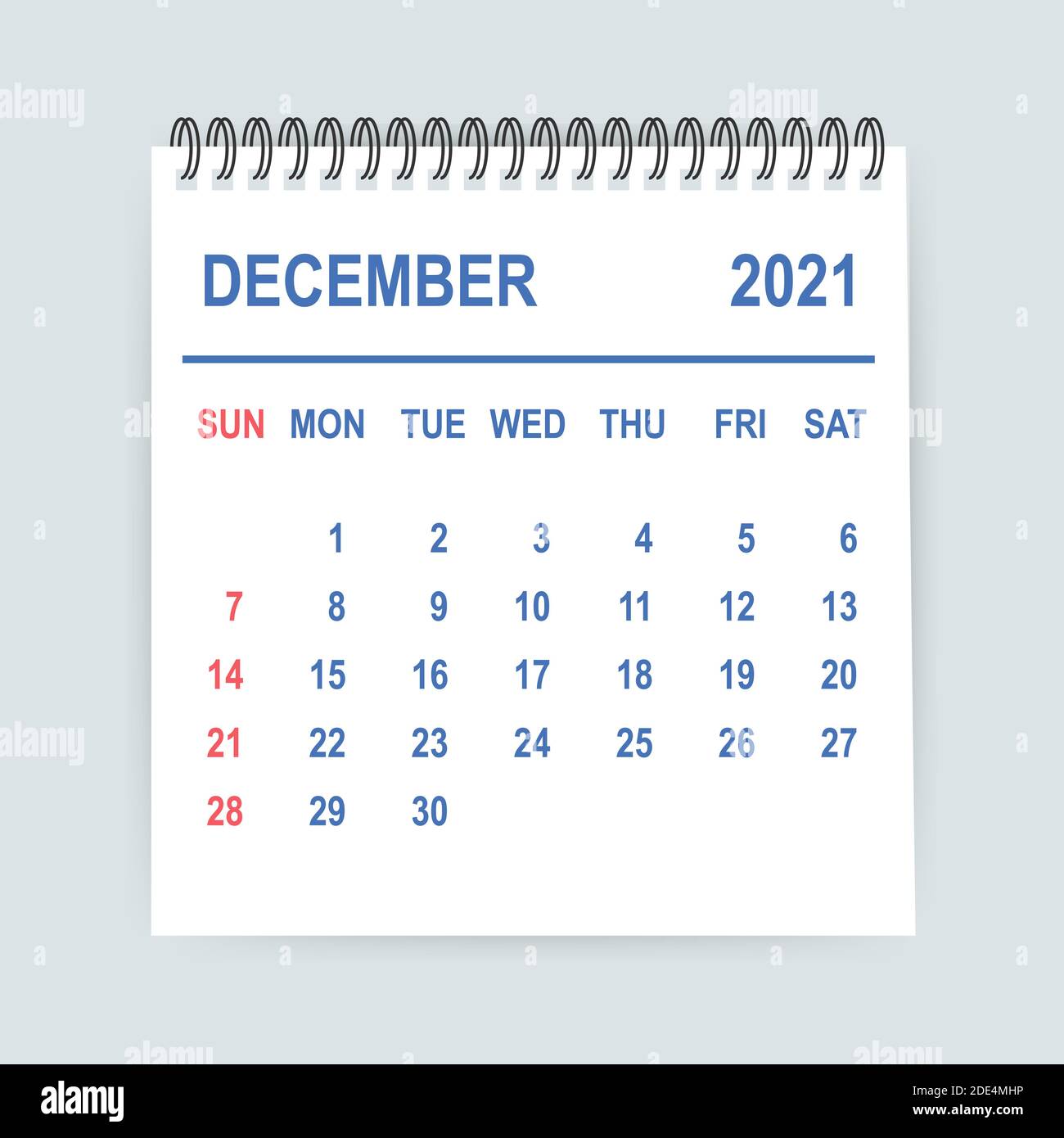 Dicembre 2021 Calendario Leaf. Calendario 2021 in stile piatto. Illustrazione vettoriale. Illustrazione Vettoriale