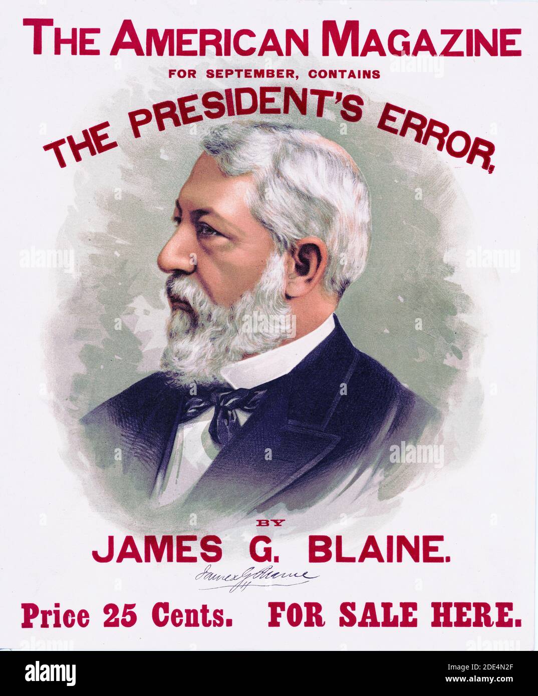 Stampa mostra James G. Blaine, busto ritratto, rivolto verso sinistra, come fiancata annunciando il settembre 1888 il problema della rivista americana Foto Stock