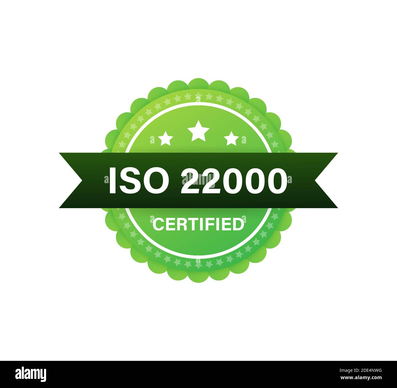 Badge certificato ISO 22000, icona. Timbro di certificazione. Vettore di disegno piatto. Illustrazione Vettoriale