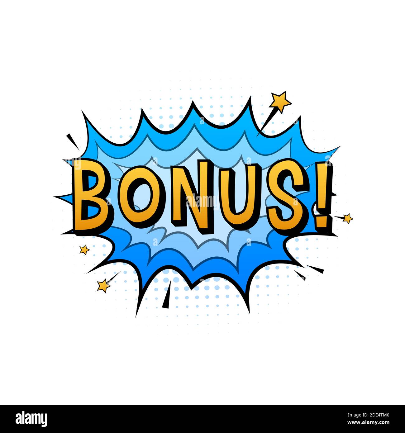 Fumetti fumetti con bonus di testo. Illustrazione di cartoni animati vintage. Simbolo, etichetta adesiva, etichetta offerta speciale, badge pubblicitario. Stock vettoriale Illustrazione Vettoriale