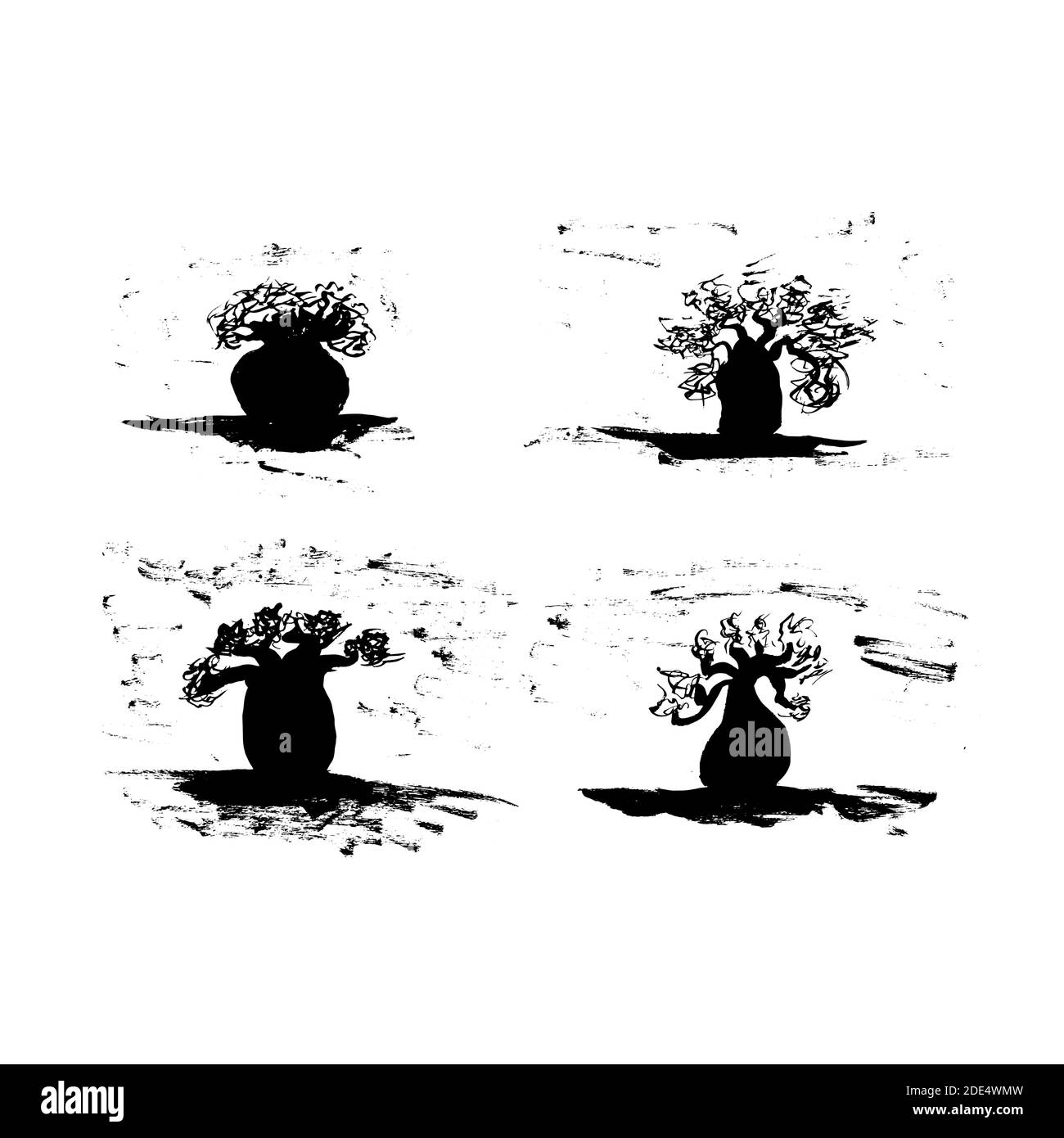 illustrazione vettoriale gruppo albero baobab. Basobab di schizzo Illustrazione Vettoriale