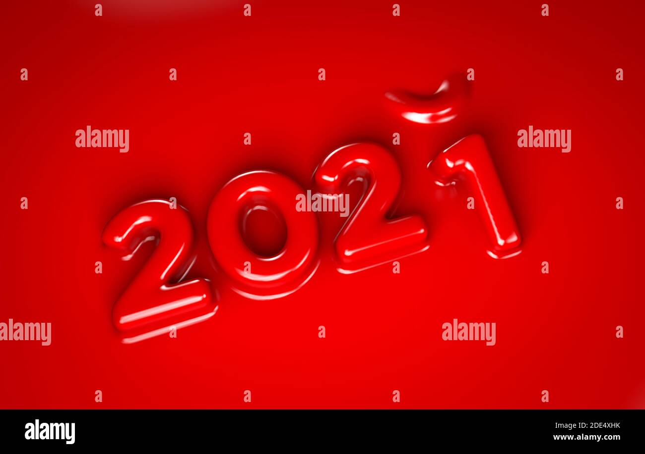 Nuovo anno 2021 in uno stampo in plastica rossa. Rendering 3D Foto Stock