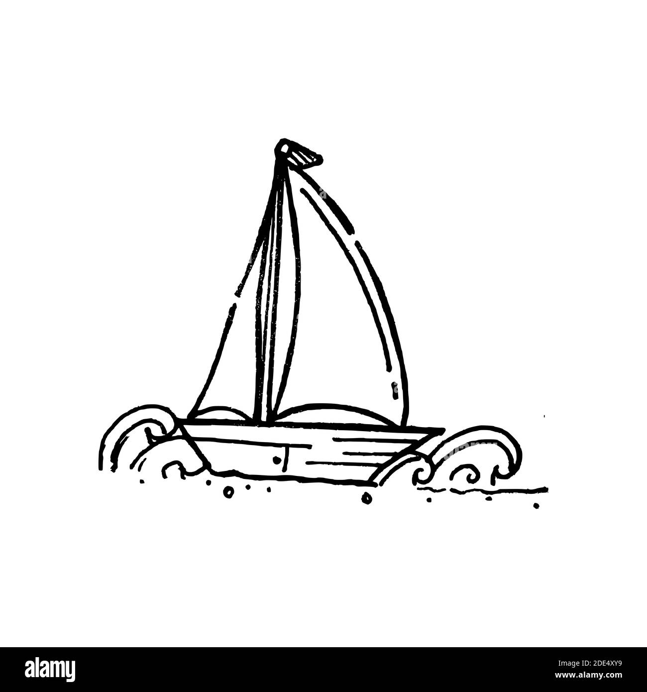 Pagina da colorare per Kid di barca o nave disegnata a mano adatto per l'illustrazione di libri da colorare Illustrazione Vettoriale