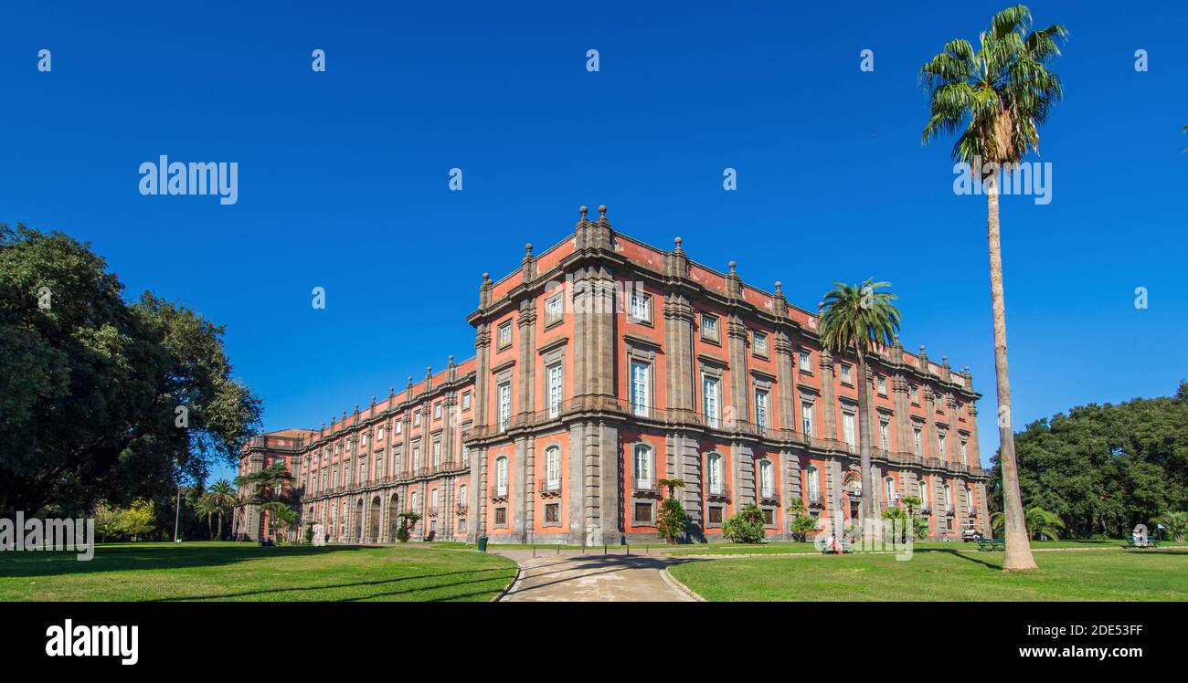 Costruito nel 1742 e situato in cima al quartiere di Capodimonte, il Palazzo di Capodimonte è un bell'esempio di palazzo Borbone a Napoli Foto Stock