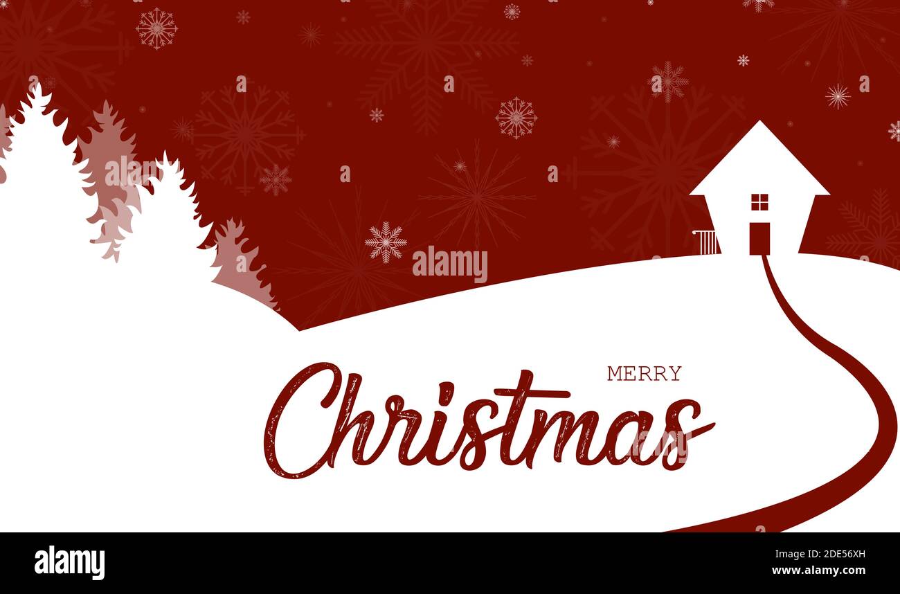 Natale e Capodanno tipografico su lucido sfondo natalizio con paesaggio invernale con fiocchi di neve, luce, stelle. Buon Natale card. Vettore Illustrazione Vettoriale
