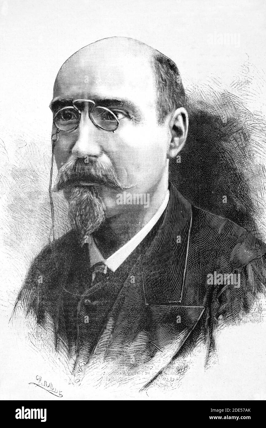 José Echegaray y Eizaguirre. Drammaturgo, ingegnere e matematico spagnolo. 1832-1916. Illustrazione antica. 1884. Foto Stock