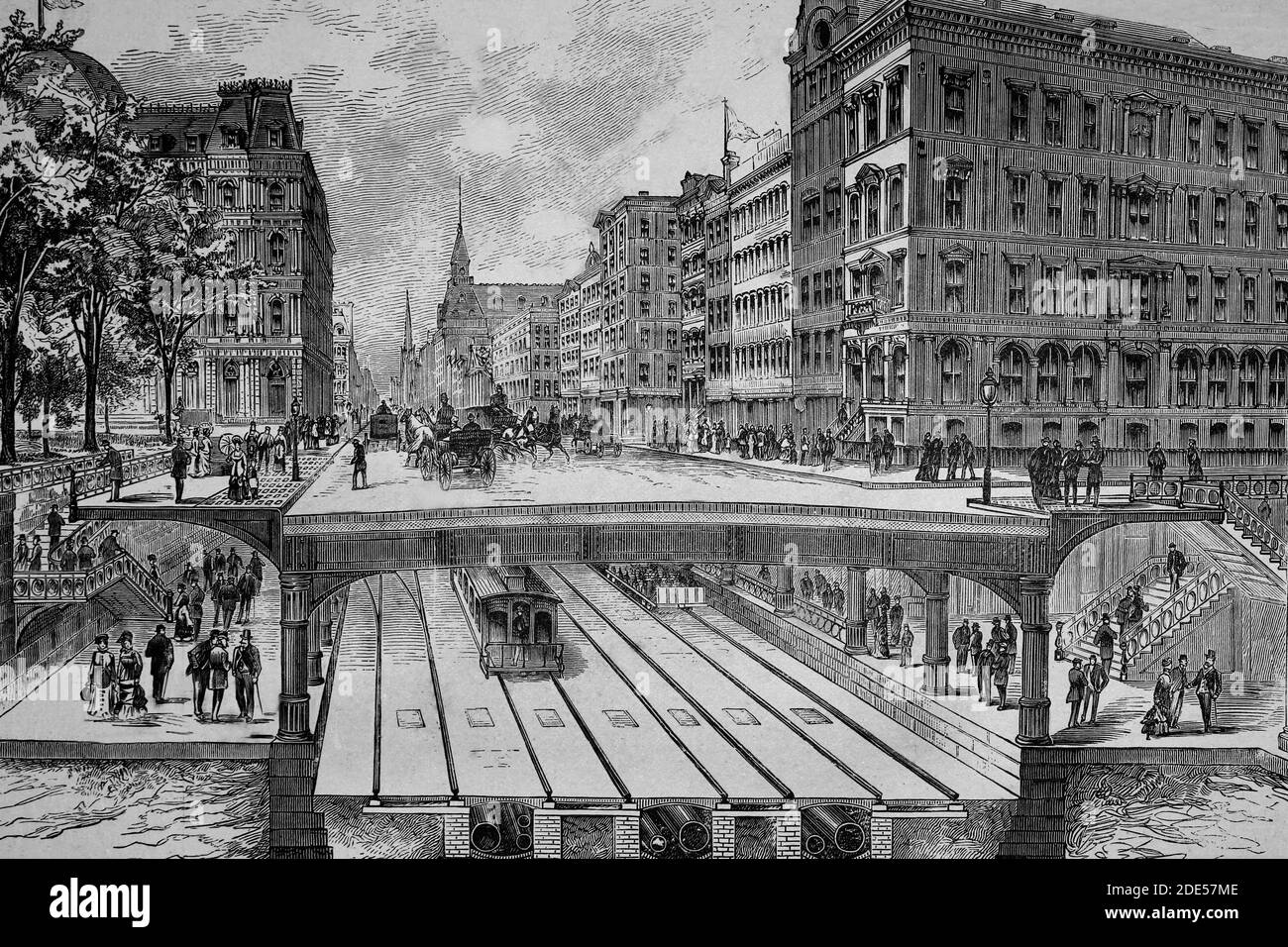 Progetto metropolitana di New York. Illustrazione antica. 1884. Foto Stock