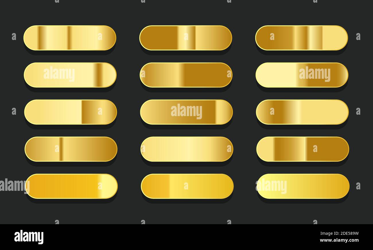 Set di colori lineari metallici con sfumature di oro giallo. Elementi di design creativi e astratti e luminosi. Illustrazione vettoriale della collezione concettuale Illustrazione Vettoriale