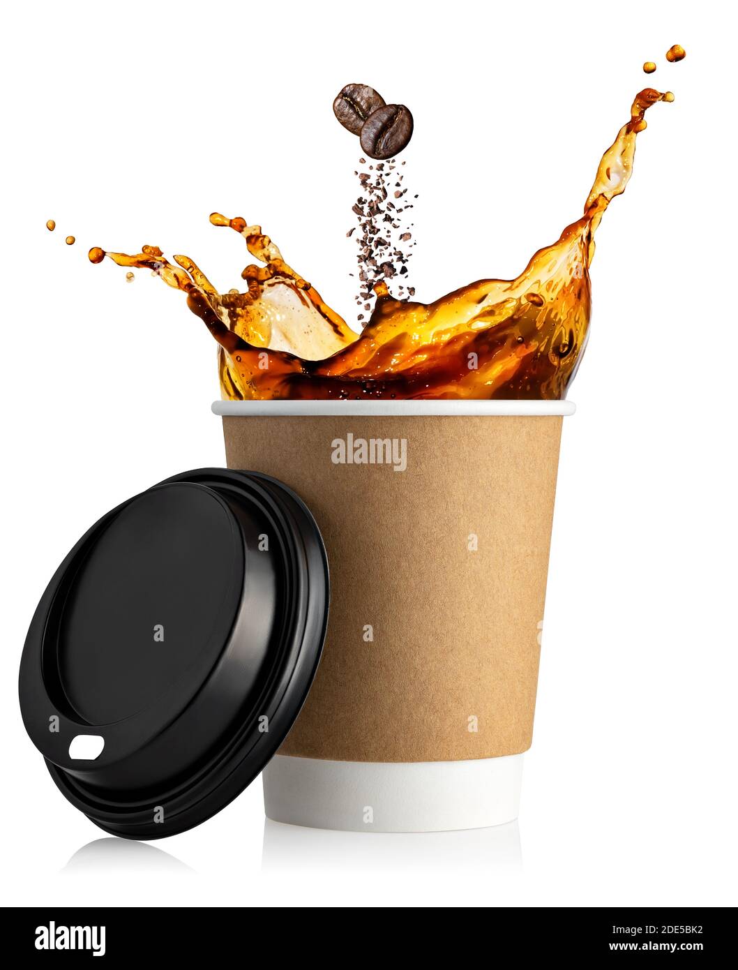 Tazza monouso con schizzi di caffè Foto Stock