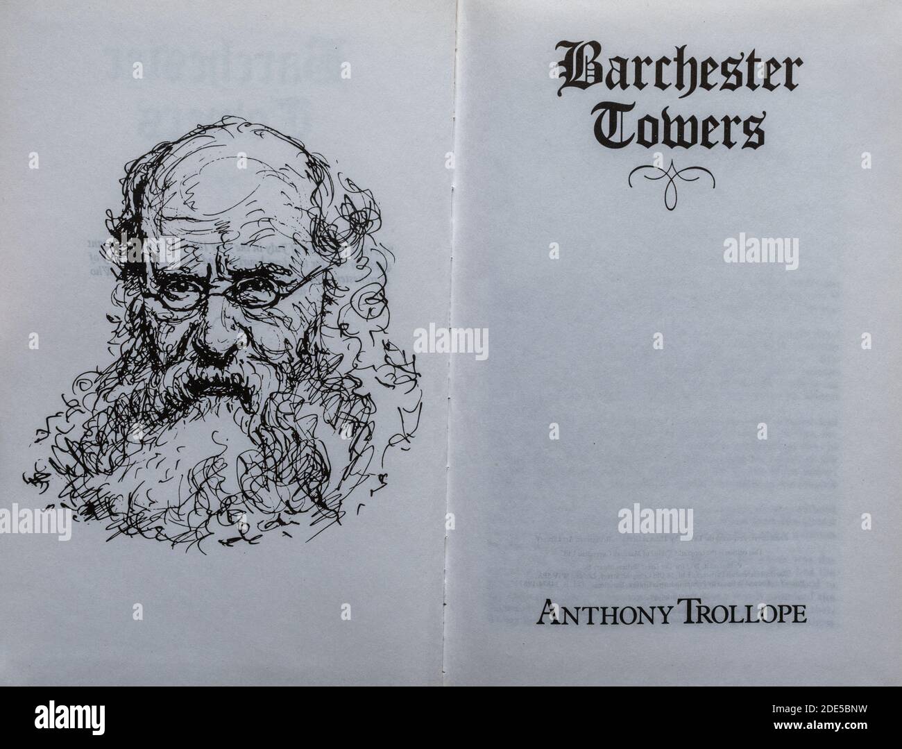 Libro di Barchester Towers - romanzo di Anthony Trollope. Pagina del titolo e disegno dell'autore. Foto Stock