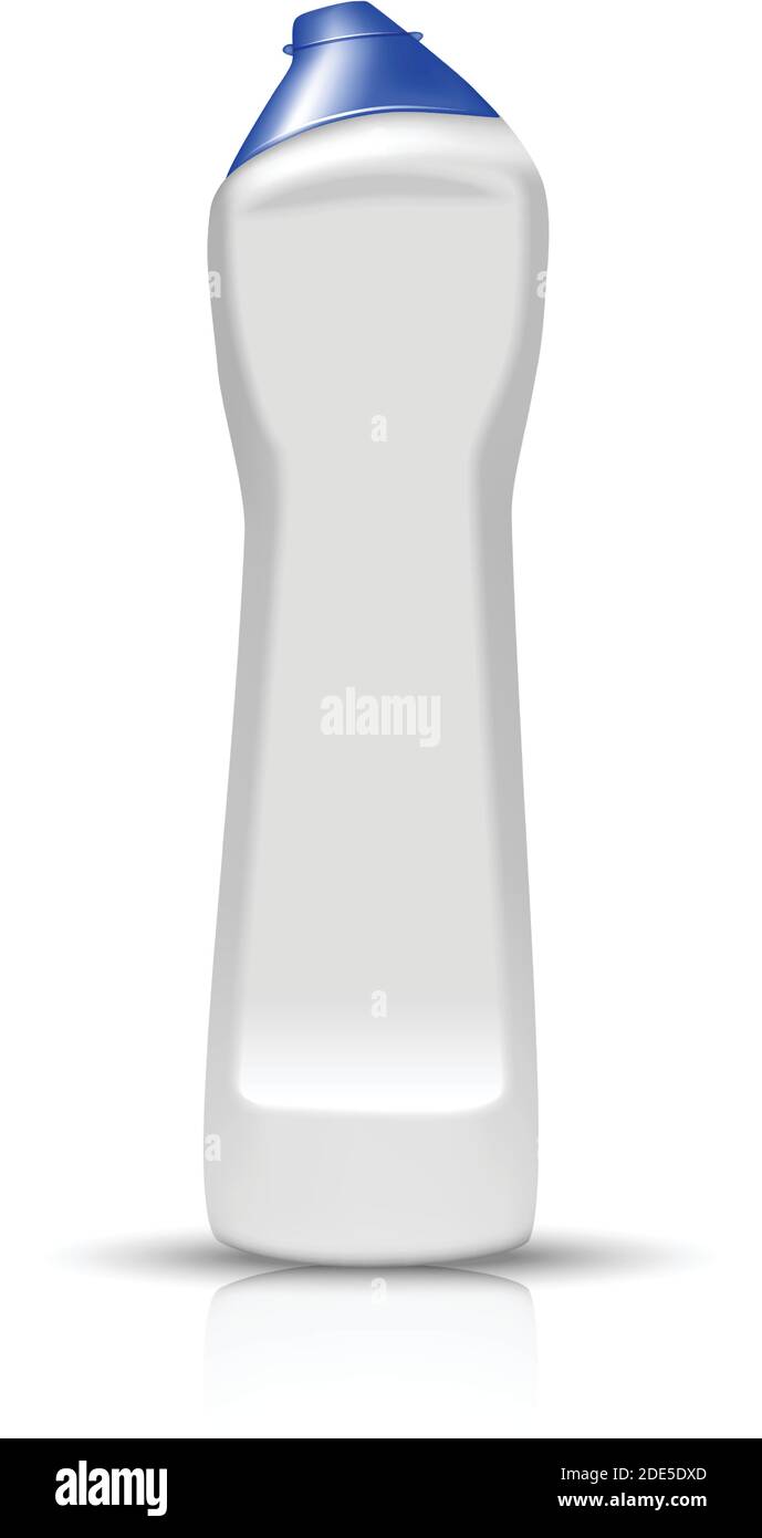 3d realistico vettore bottiglia bianca di detergente per cucina liquido. Utensili da cucina e prodotti per il lavaggio. Illustrazione isolata su bianco. Illustrazione Vettoriale