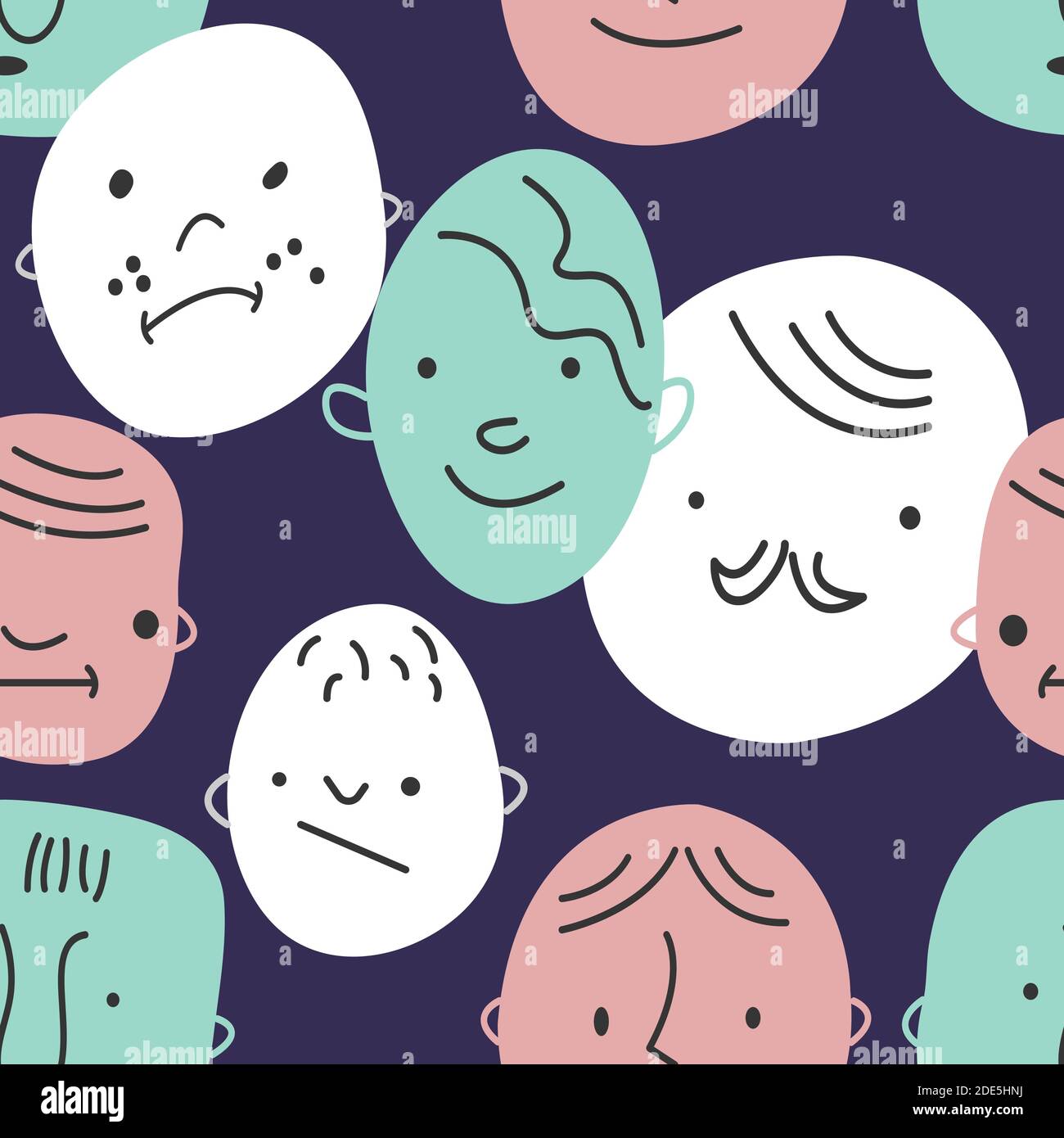 Ripetizione disegnata a mano senza giunture con facce diverse Illustrazione Vettoriale