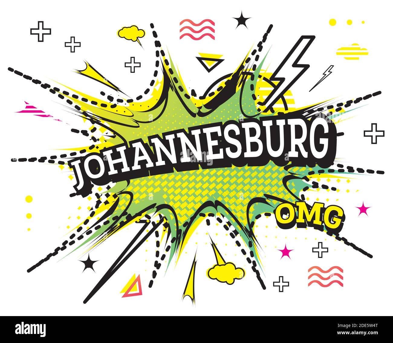 Johannesburg Comic testo in stile Pop Art isolato su sfondo bianco. Illustrazione vettoriale. Illustrazione Vettoriale