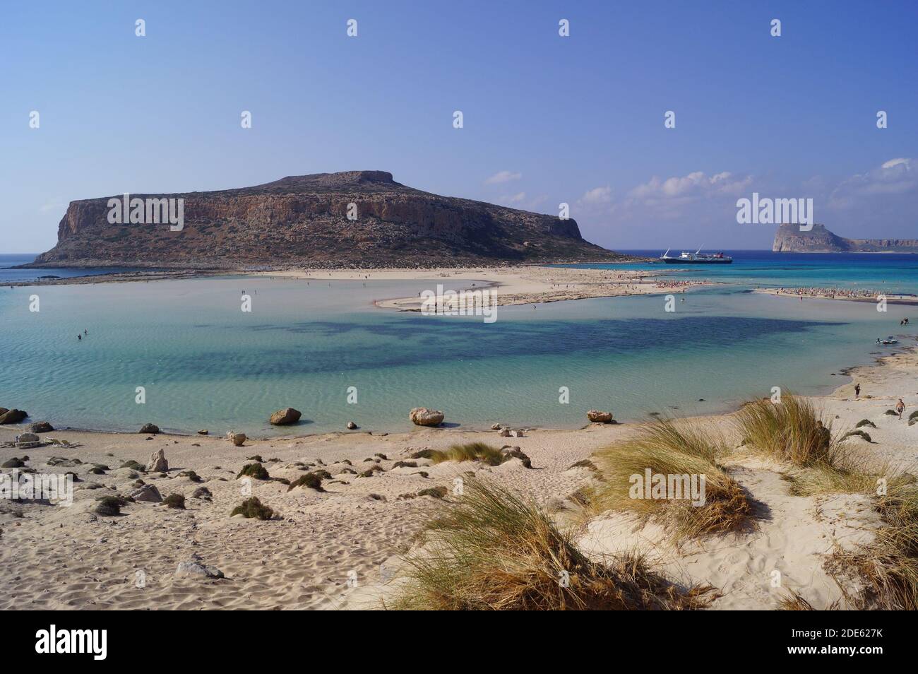 Balos Beach, Kissamos, Creta (Grecia): Una vista panoramica della laguna e della penisola Foto Stock