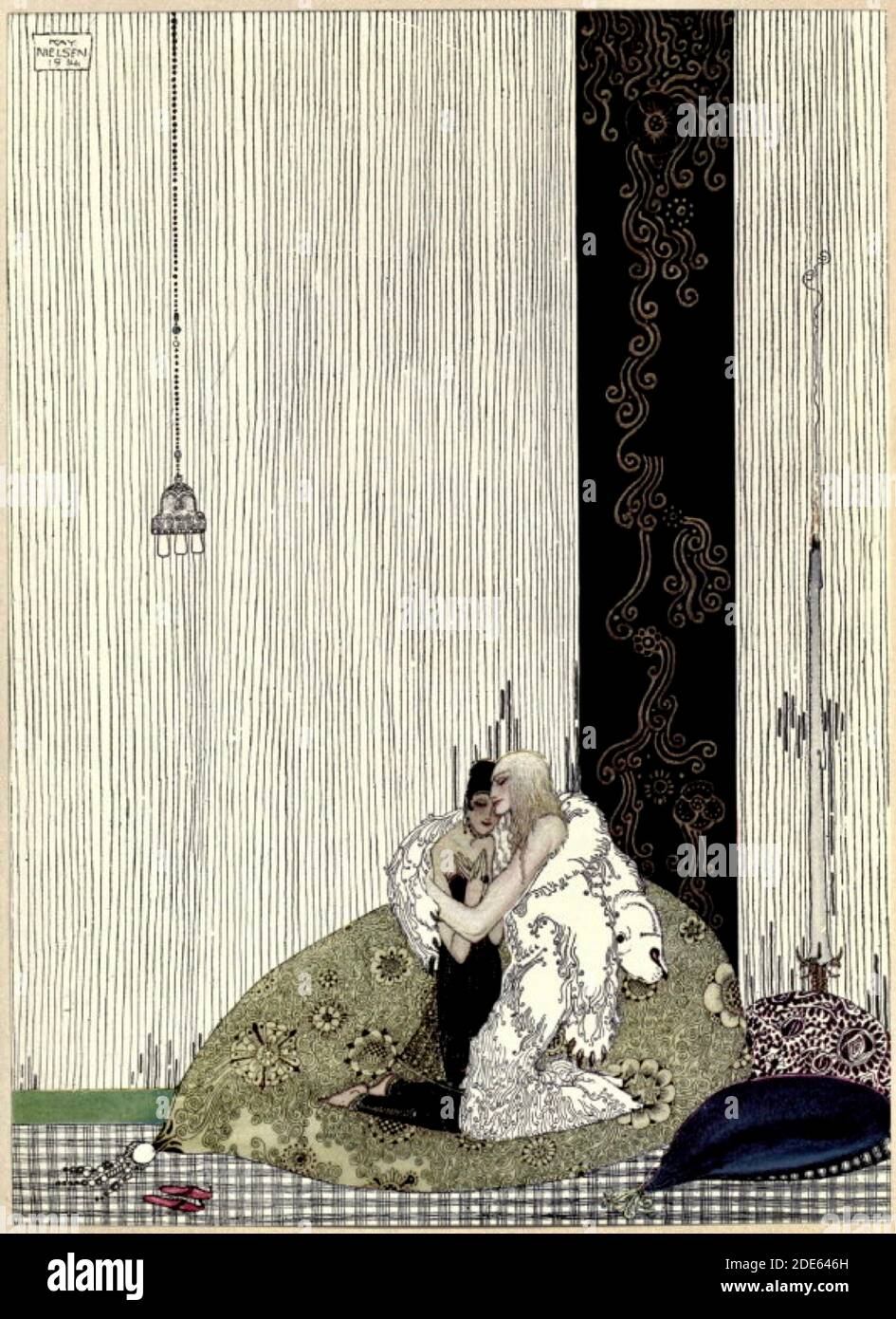 Illustrazione di Kay Nielsen per i racconti popolari nordici dell'Est del Sole Ovest della Luna - il Lad nella pelle dell'Orso e la figlia del Re d'Arabia. Foto Stock