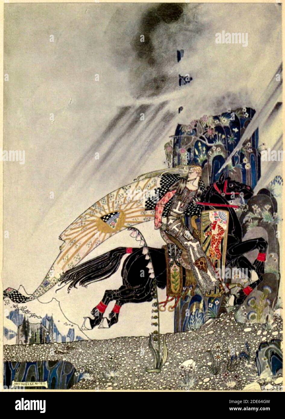 Ma ancora il Cavallo lo pregò di guardarlo dietro di lui - illustrazione di Kay Nielsen. Foto Stock
