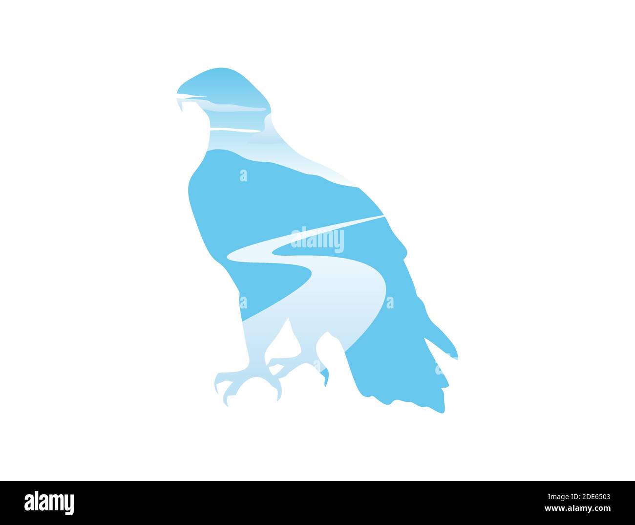 Un vettore Illustrazione di montagna Eagle e il segno del logo del fiume Illustrazione Vettoriale