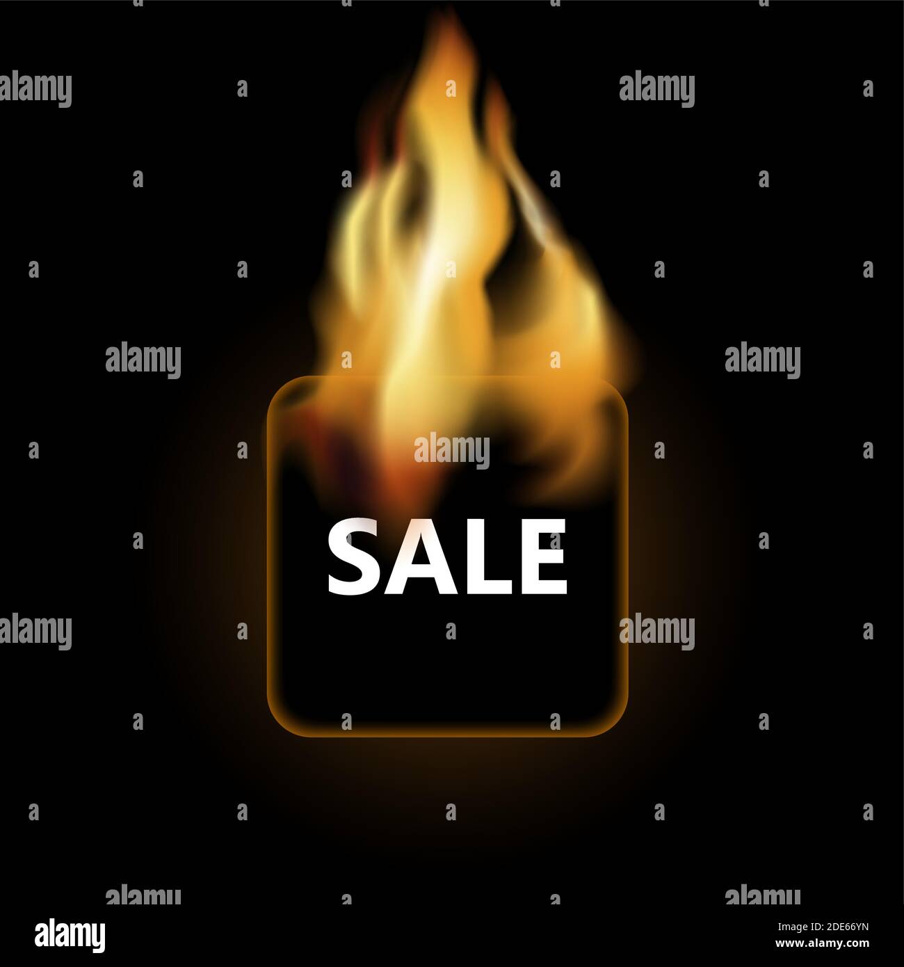 Badge di vendita in fuoco isolato su sfondo nero. Shopping etichetta speciale, layout sign sconto caldo e vendita per la promozione del mercato web, vettore illustrati Illustrazione Vettoriale