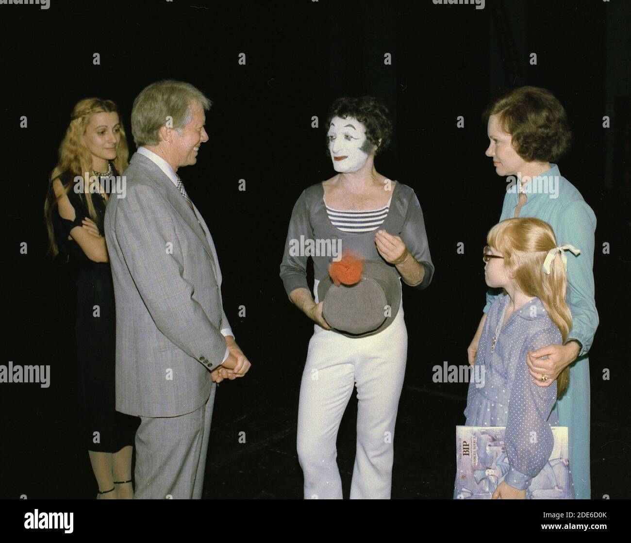 Jimmy carter Rosalynn carter e Amy carter con Marcel Marceau ca. 16 giugno 1977 Foto Stock