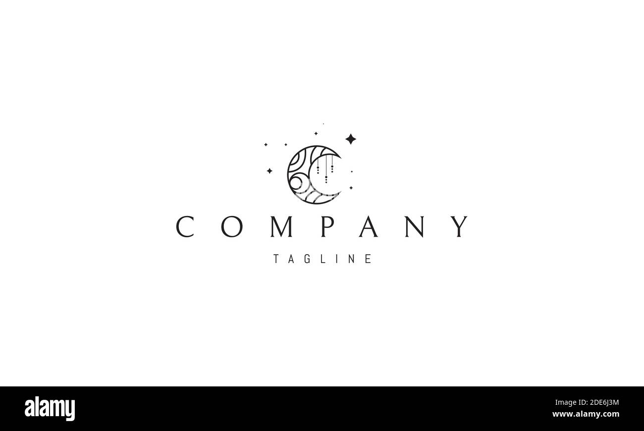 Logo vettoriale su cui è raffigata un'immagine astratta della luna con decorazioni. Illustrazione Vettoriale