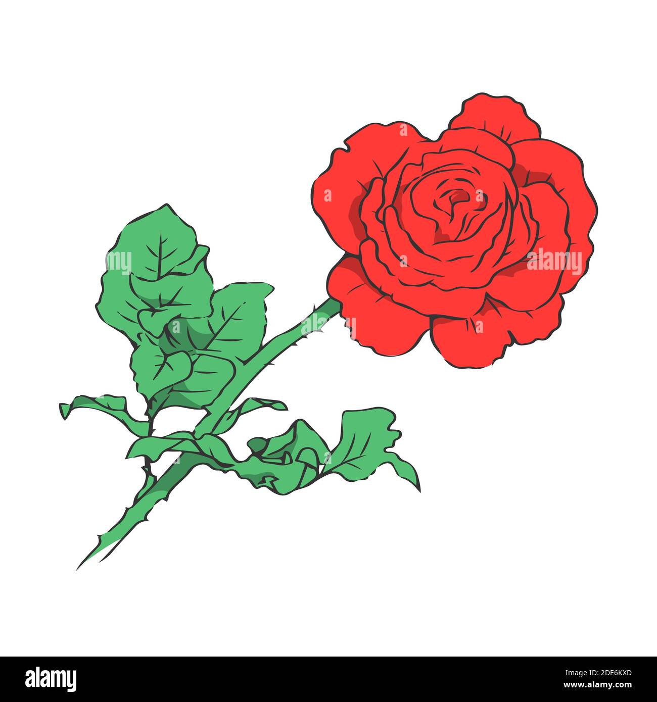 Rosa rossa su sfondo bianco. Disegno a mano con linee. Per design decorativo. Illustrazione vettoriale isolata. Illustrazione Vettoriale