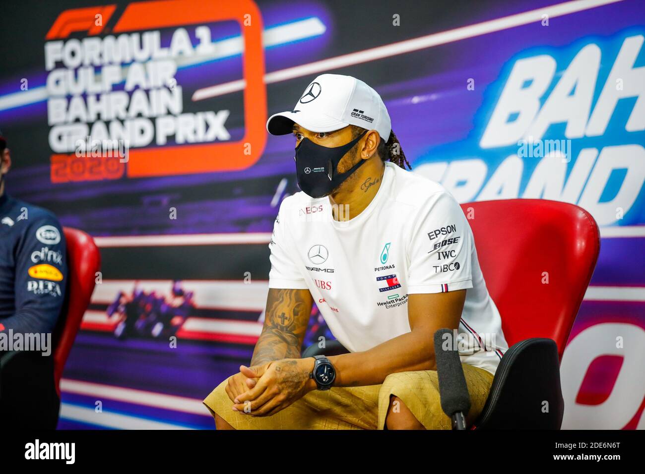 Sakhir, Bahrein. 29 Nov 2020. Conferenza stampa, HAMILTON Lewis (gbr), Mercedes AMG F1 GP W11 Hybrid EQ Power+, ritratto durante il Gran Premio del Golfo Air Bahrain di Formula 1 2020, dal 27 al 29 novembre 2020 sul circuito Internazionale del Bahrain, a Sakhir, Bahrain - Foto Florent Gooden / DPPI / LM Credit: Gruppo Editoriale LiveMedia/Alamy Live News Foto Stock