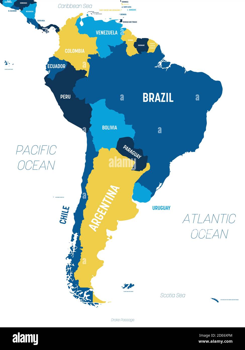 mappa politica del sud america con capitali