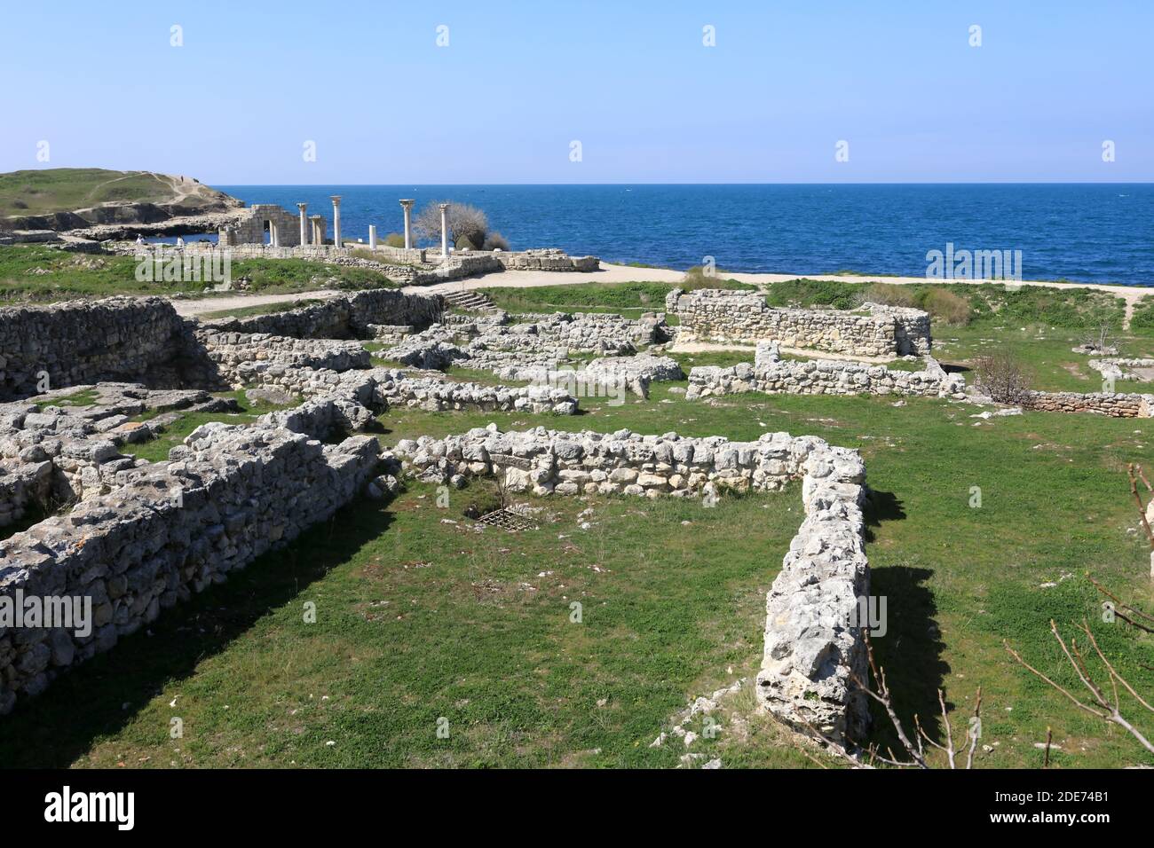 Rovine dell'antica città di Chersonesos in primavera Foto Stock