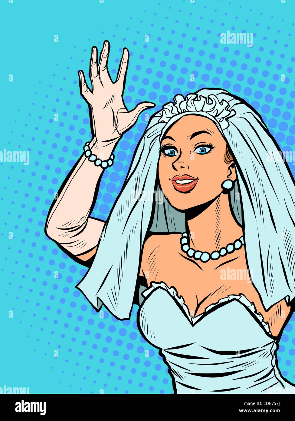 La sposa accoglie con gioia, felicità il giorno del matrimonio Illustrazione Vettoriale