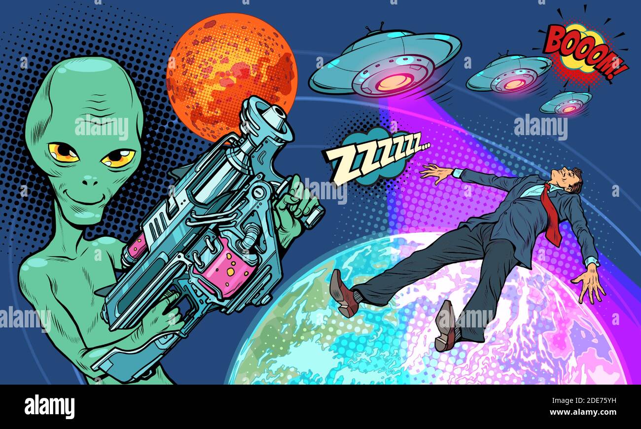 l'uomo verde alieno rapisce un uomo Illustrazione Vettoriale