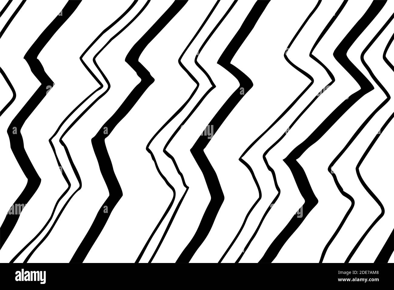 Linee astratte a zigzag disegnate a mano motivo vettoriale senza giunture bianco e nero. Illustrazione Vettoriale