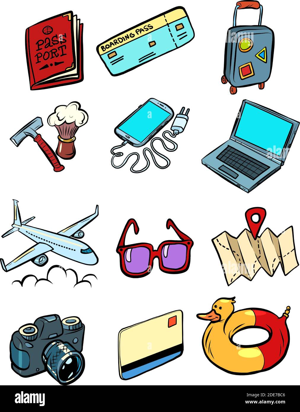 Collezione turismo viaggi Set icone simboli Illustrazione Vettoriale