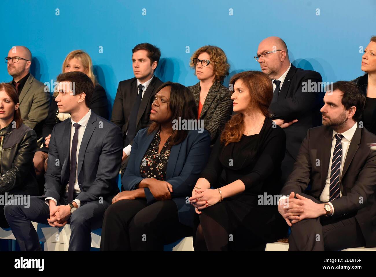 Marlene Schiappa e Laetitia Avia - Delegato Generale di la Republique en Marche, Stanislas Guerini presenta il nuovo Comitato Esecutivo alla Stampa a Parigi, in Francia, il 24 gennaio 2019. Foto di Patrice Pierrot/Avenir Pictures/ABACAPRESS.COM Foto Stock