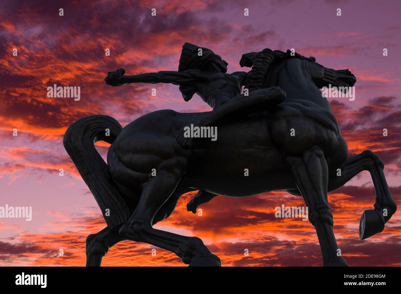 Il capo americano nativo sulla statua del cavallo trovato a Chicago Foto Stock