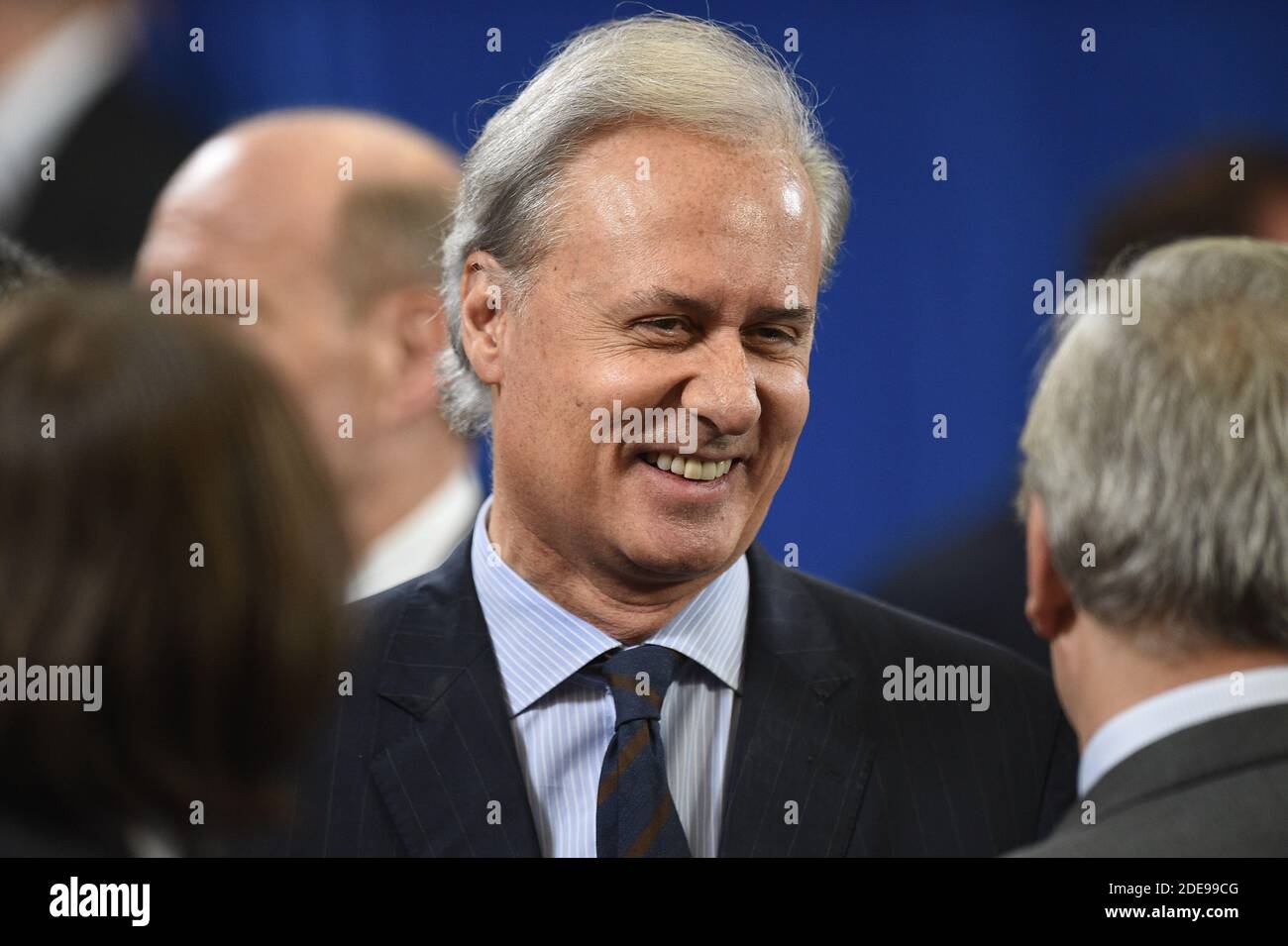 Ex Segretario di Stato della funzione pubblica e sindaco di Draveil, Georges Tron, durante un incontro con i sindaci della regione Ile-De-France, a Evry, Parigi meridionale, il 4 febbraio 2019, come parte del 'Grande dibattito Nazionale' destinato a trovare modi per calmare la protesta del movimento giubbotto giallo (gilet jaune). Foto di Eliot Blondt/ABACAPRESS.COM Foto Stock