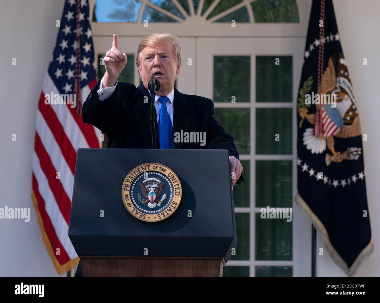15 gennaio 2019 - Washington, DC, Stati Uniti: Il presidente degli Stati Uniti Donald J. Trump dichiara un'emergenza nazionale sul confine meridionale e la necessità di sicurezza alle frontiere. Chris Kleponis/piscina/ABACAPRESS.COM Foto Stock