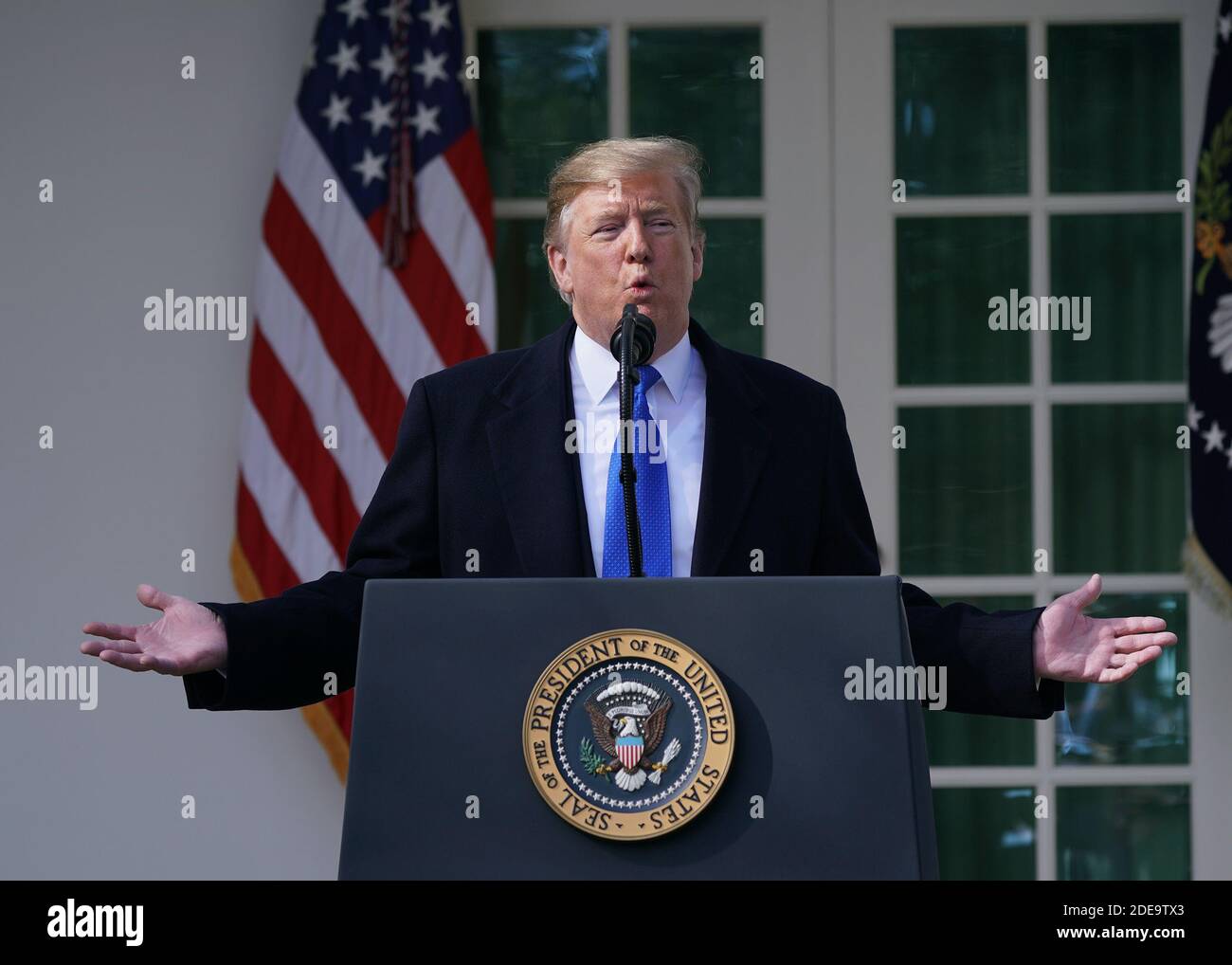 15 gennaio 2019 - Washington, DC, Stati Uniti: Il presidente degli Stati Uniti Donald J. Trump dichiara un'emergenza nazionale sul confine meridionale e la necessità di sicurezza alle frontiere. Chris Kleponis/piscina/ABACAPRESS.COM Foto Stock