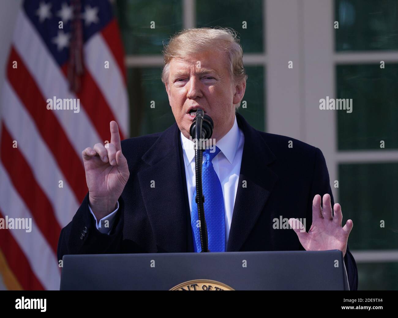 15 gennaio 2019 - Washington, DC, Stati Uniti: Il presidente degli Stati Uniti Donald J. Trump dichiara un'emergenza nazionale sul confine meridionale e la necessità di sicurezza alle frontiere. Chris Kleponis/piscina/ABACAPRESS.COM Foto Stock