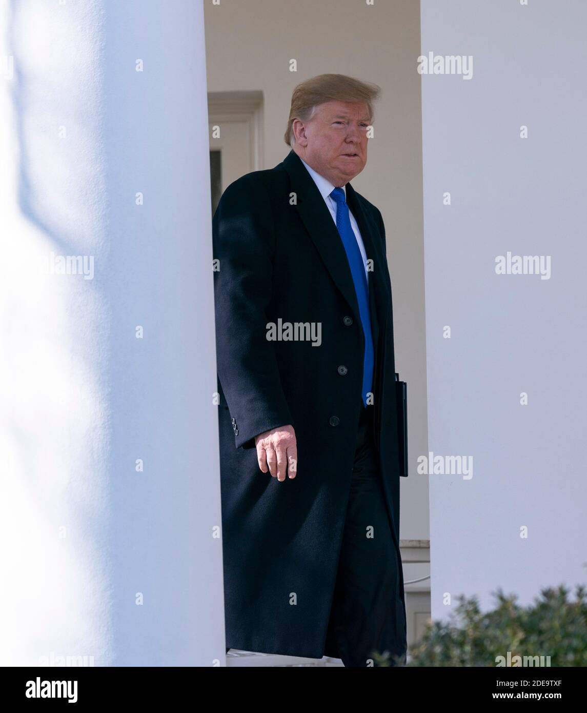 15 gennaio 2019 - Washington, DC, Stati Uniti: Il presidente degli Stati Uniti Donald J. Trump arriva per dichiarare un'emergenza nazionale sul confine meridionale e la necessità di sicurezza alle frontiere. Chris Kleponis/piscina/ABACAPRESS.COM Foto Stock