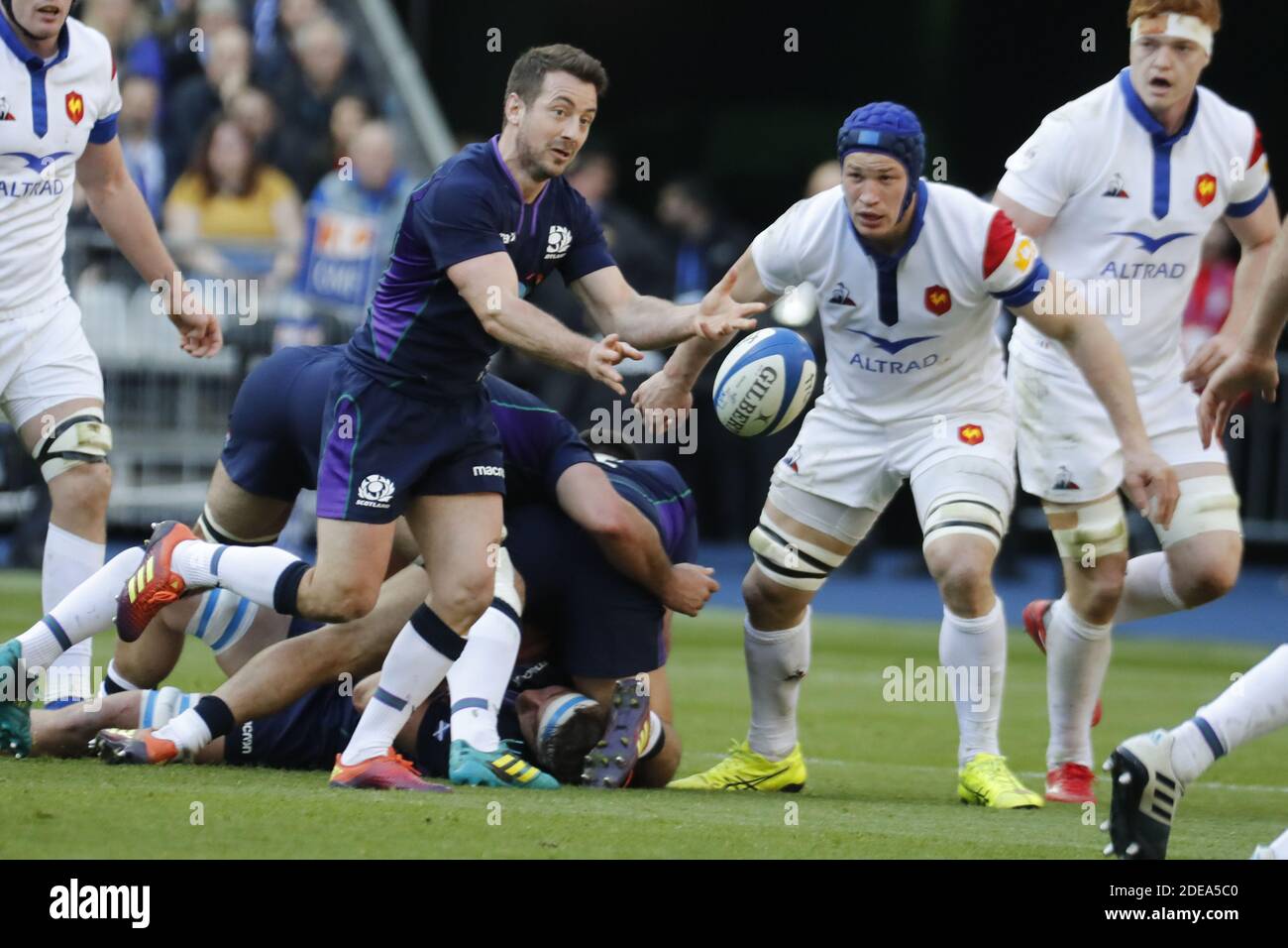 Greig Laidlaw in Scozia durante il torneo Rugby Guinness 6 Nations, Francia contro Scozia a Stade de France, St-Denis, Francia, il 23 febbraio 2019. La Francia ha vinto 27-10 Foto di Henri Szwark/ABACAPRESS.COM Foto Stock