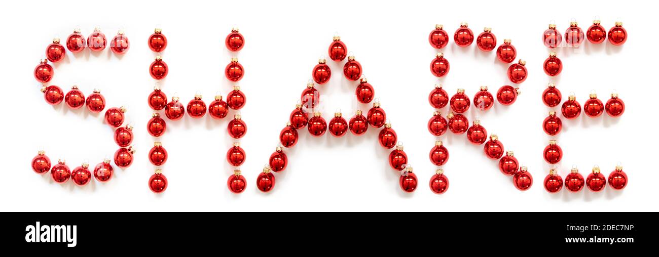 Red Christmas Ball Ornament Building Word Share Foto Stock