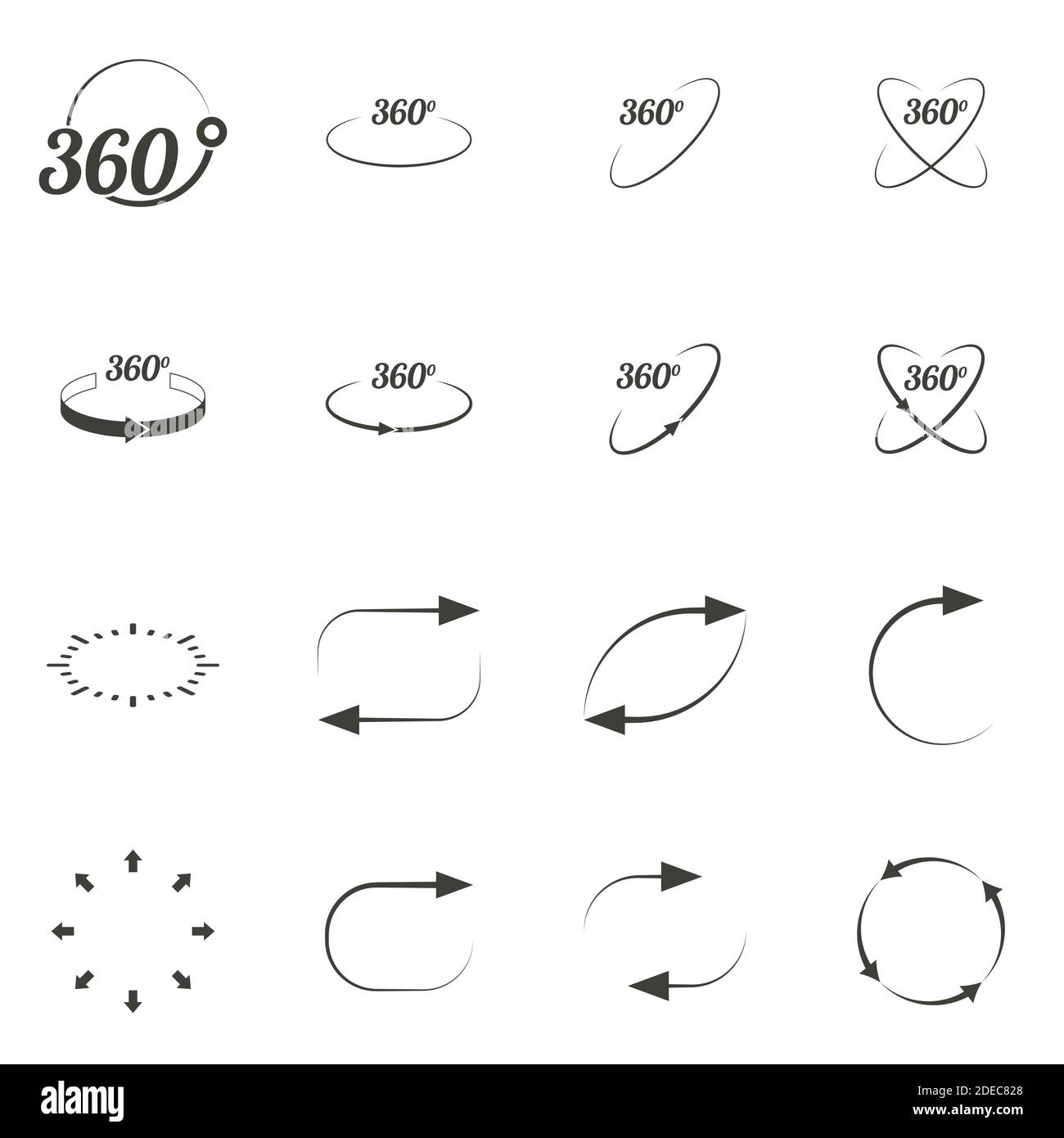Insieme di oggetti sul tema dell'angolo 360 gradi segno Illustrazione Vettoriale