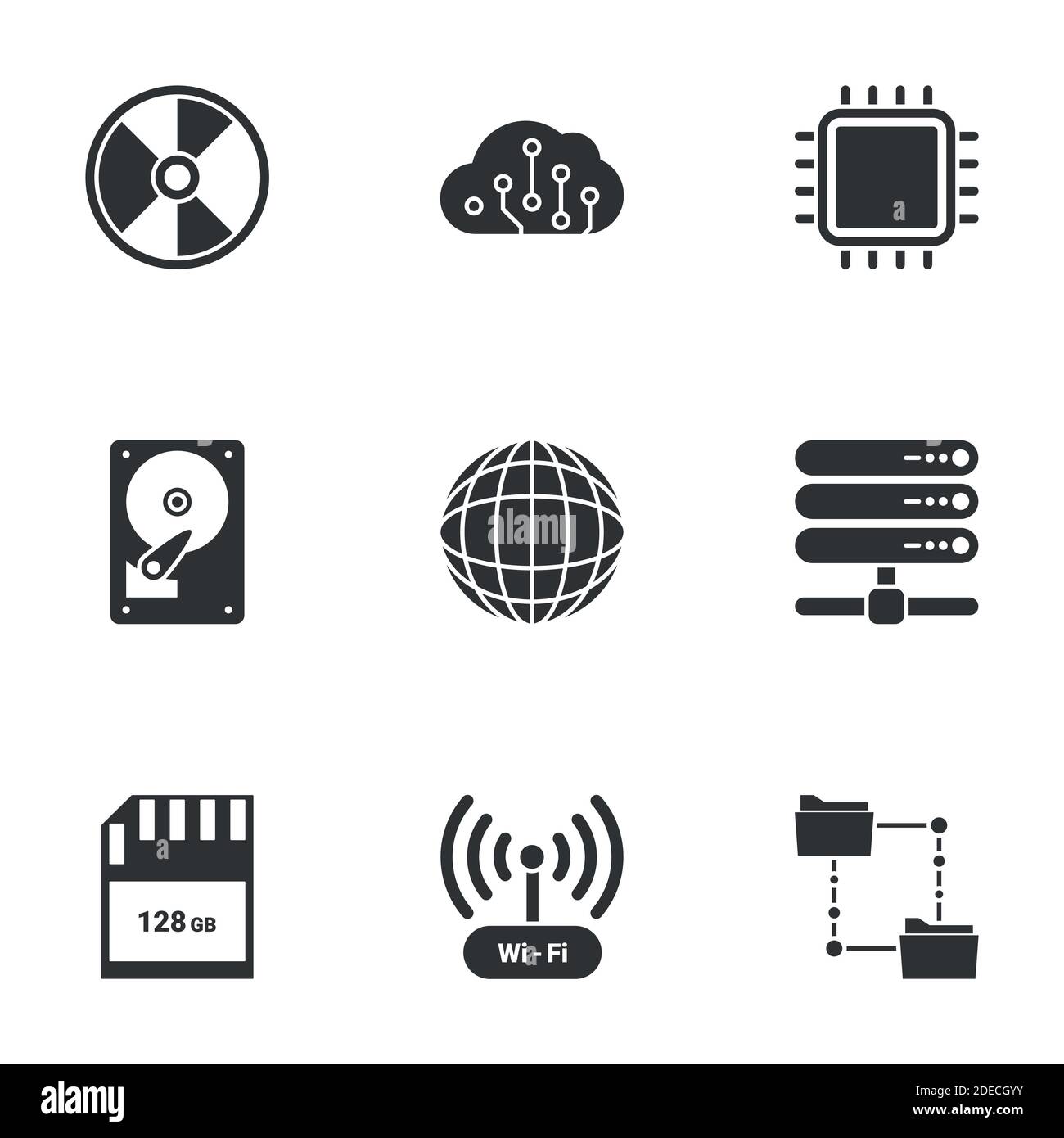 Illustrazione vettoriale della tecnologia informatica e dello scambio di dati. Sfondo bianco Illustrazione Vettoriale