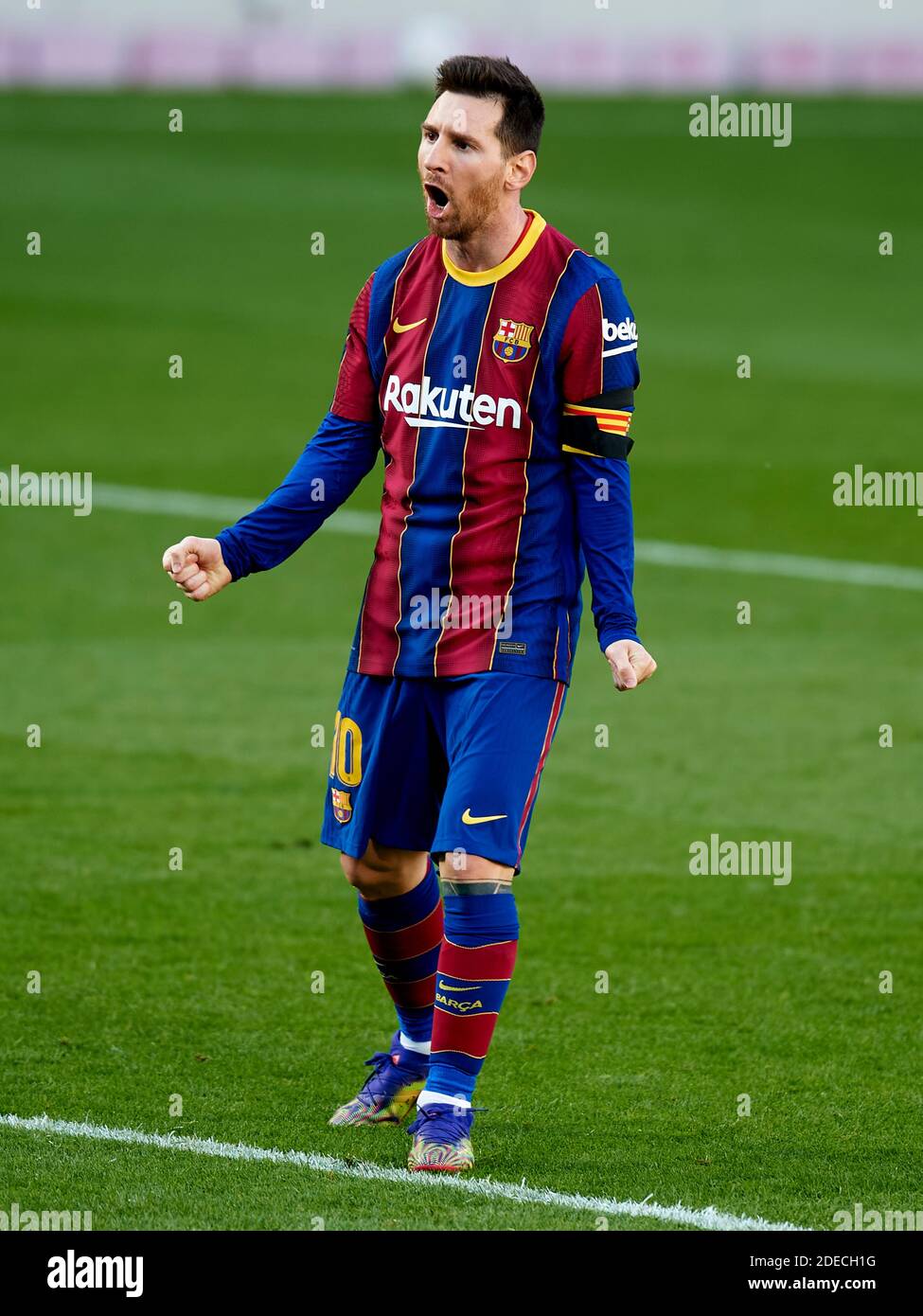 Lionel messi del FC Barcelona celebra il gol Antoine Griezmann durante la Liga match tra FC Barcelona e CA Osasuna disputata al Camp Nou Stadium il 29 novembre 2020 a Barcellona, in Spagna. (Foto di PRESSINPHOTO) Foto Stock