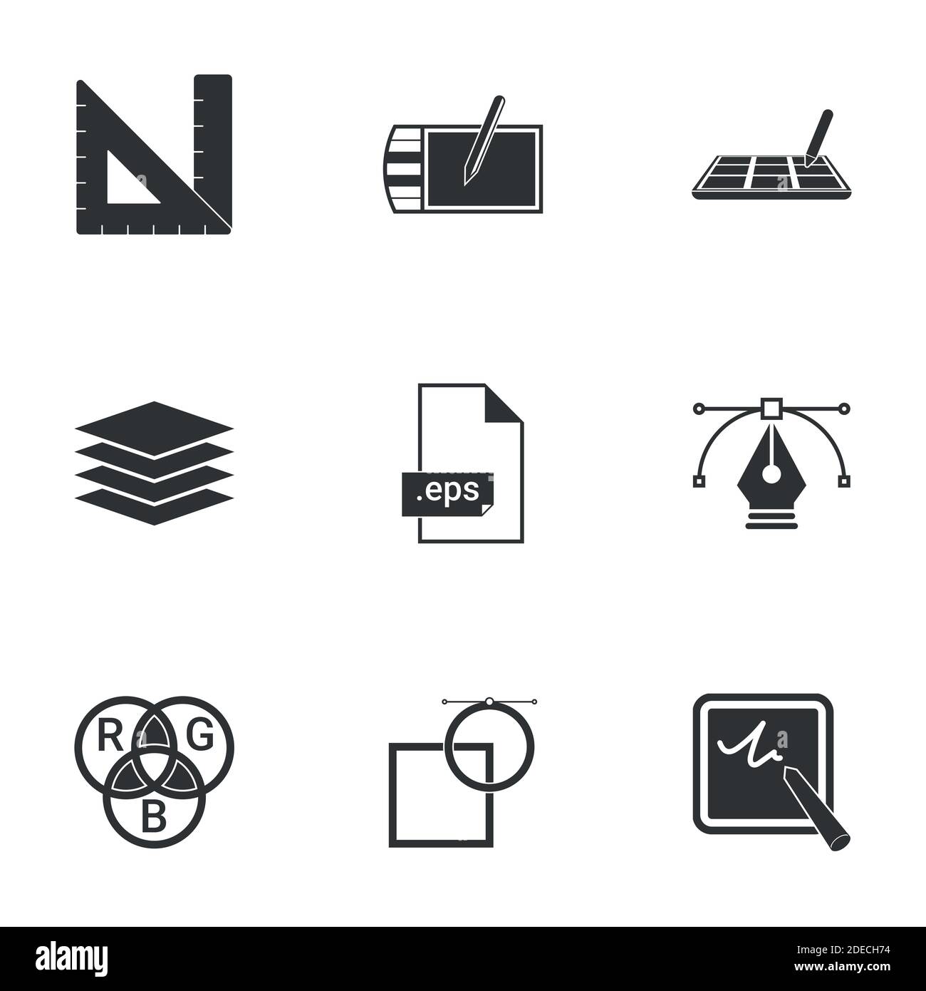 Illustrazione vettoriale della tecnologia e degli strumenti di disegno per computer su un computer. Illustrazione Vettoriale